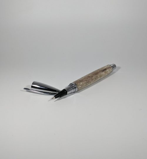 Elk antler fiber tipped pen that takes fountain pen cartridges or converter pumps.